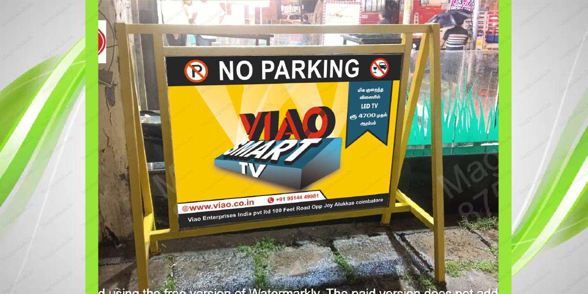 Police barricade branding in RS Puram, Coimbatore