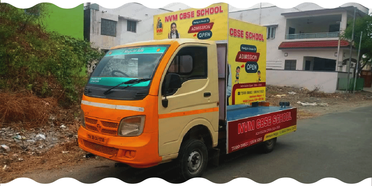 School admission campaign van branding in RS Puram, Coimbatore