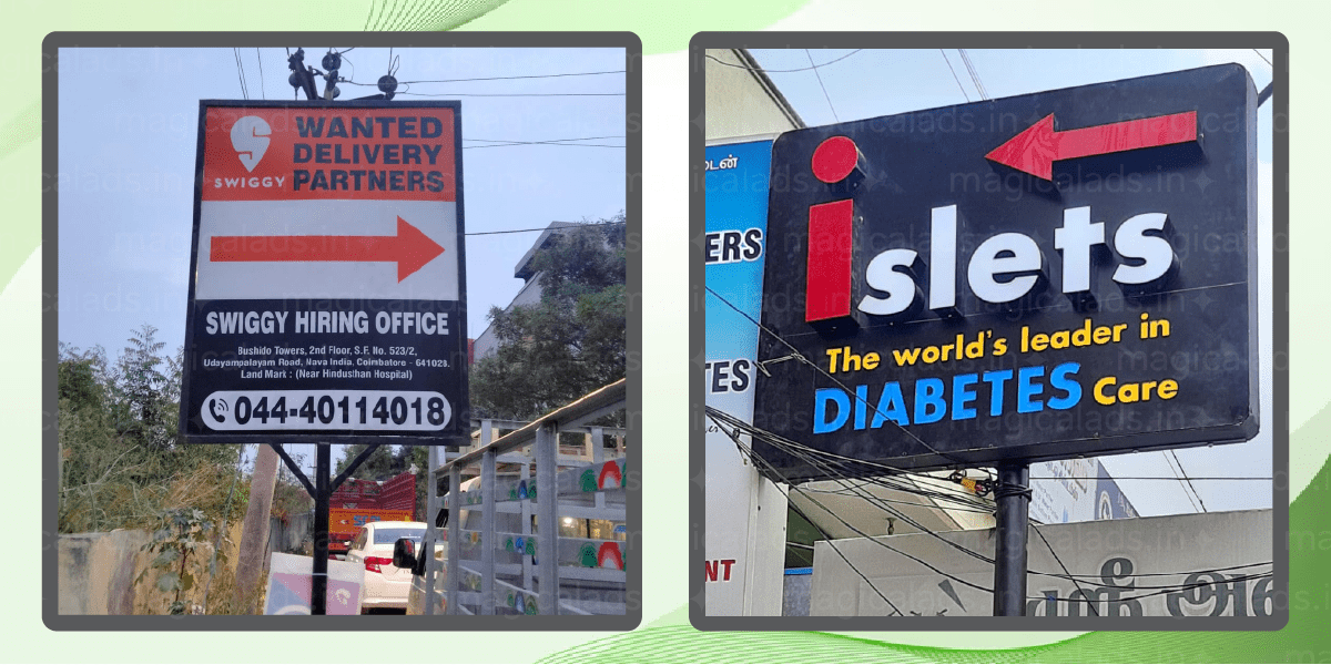 Roadside directional sign board in Peelamedu, Coimbatore