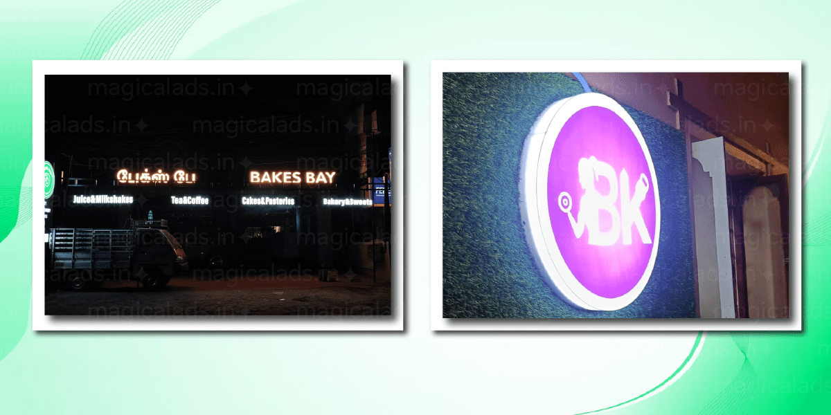 Acrylic letters with MS structure sign board in Coimbatore